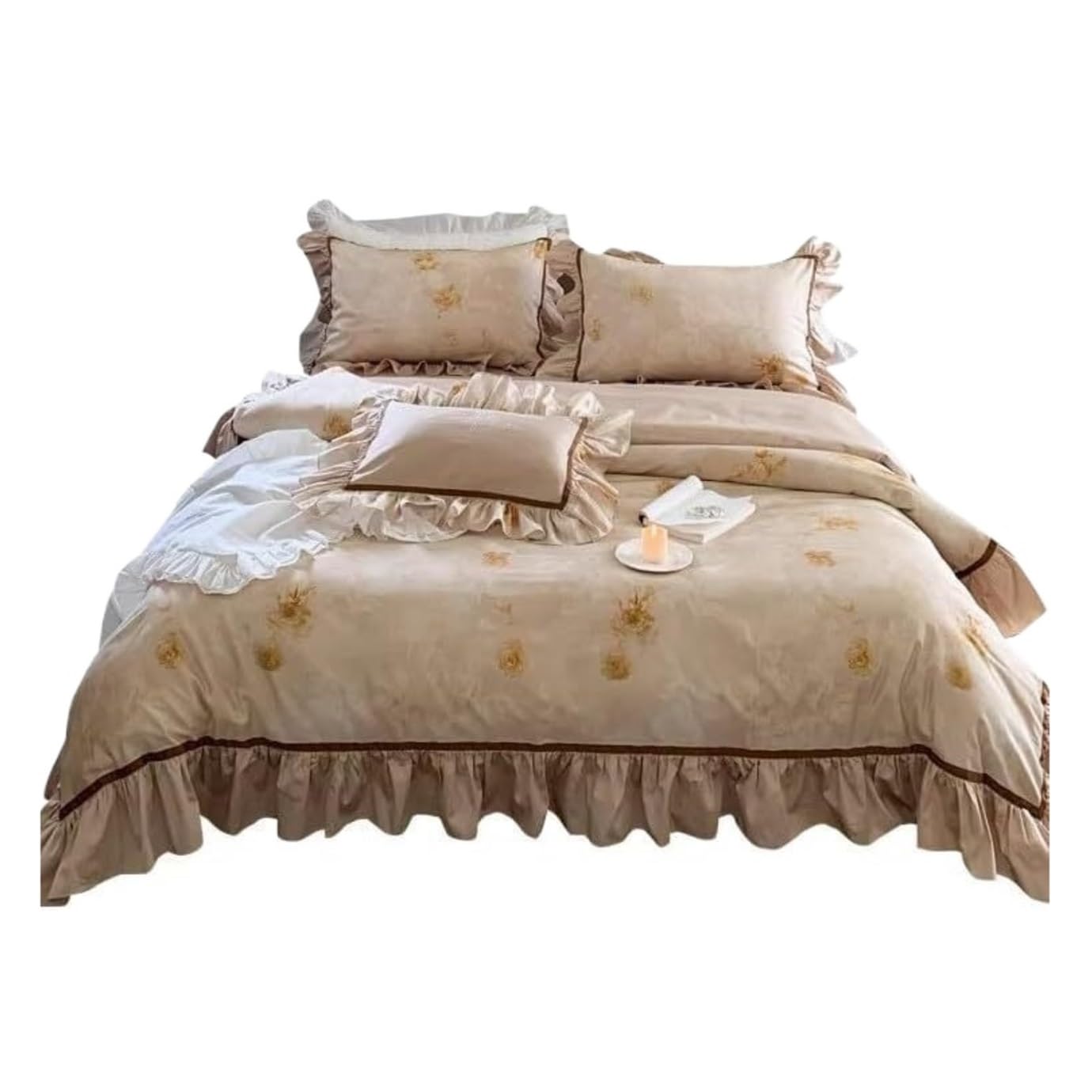 Parure de lit moderne en coton doux et dentelle brodée pour une chambre cocooning