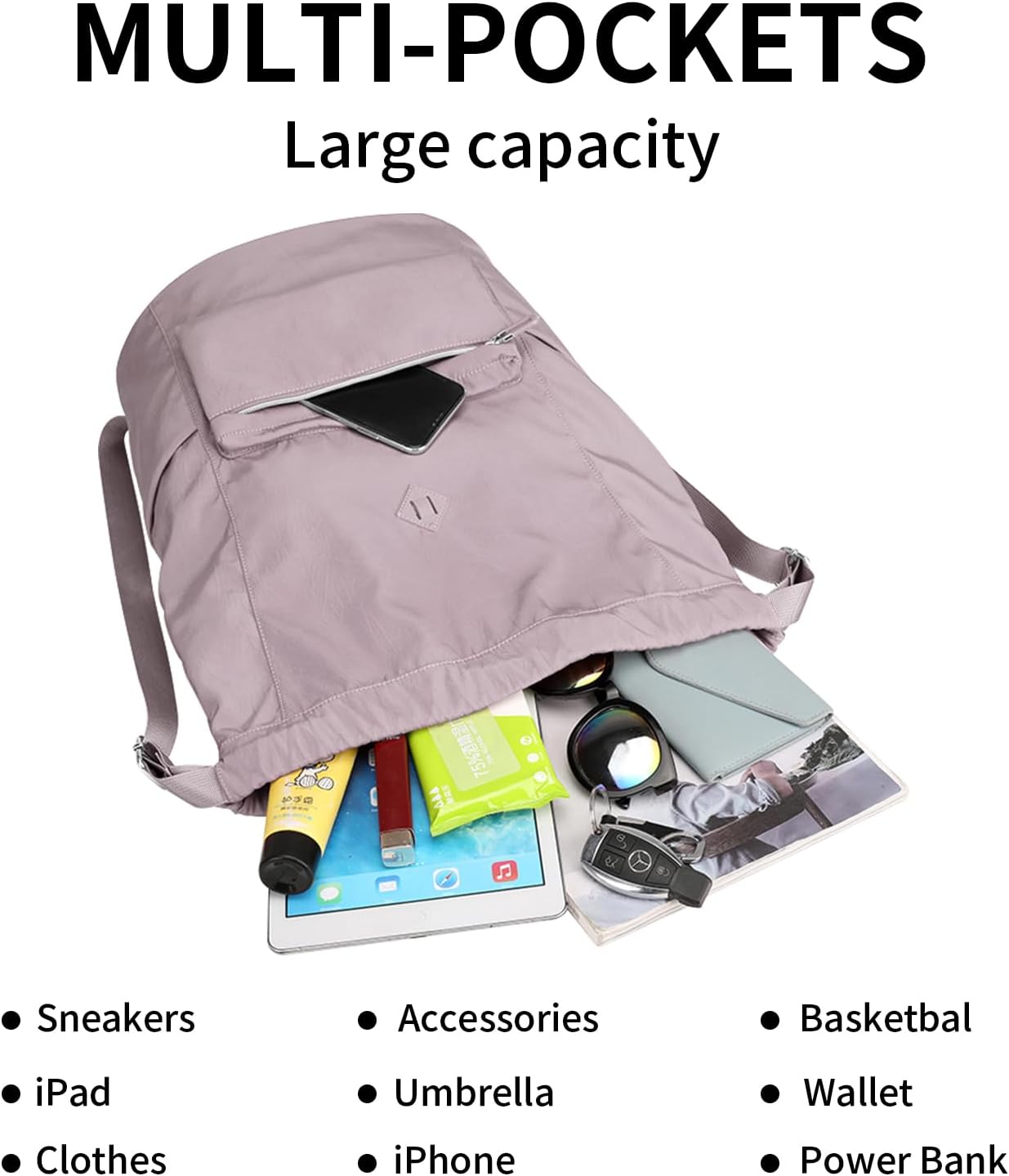 Peicees Waterproof Drawstring Backpack Gym Track Bag for Women Outdoor, Light Blue