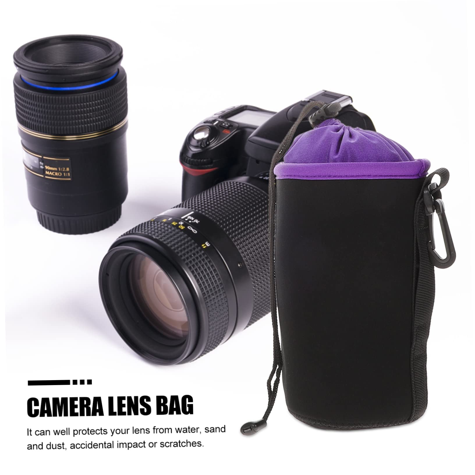 LALAFINA 4Pcs Lens Pouches Thick Velour Interior Camera Lens Cases Drawstring Design for Easy Access Lens Storage for Photography Enthusiasts Various