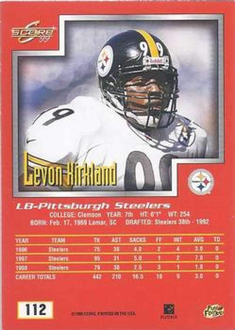Amazon.com: 1999 Score Football #112 Levon Kirkland Pittsburgh