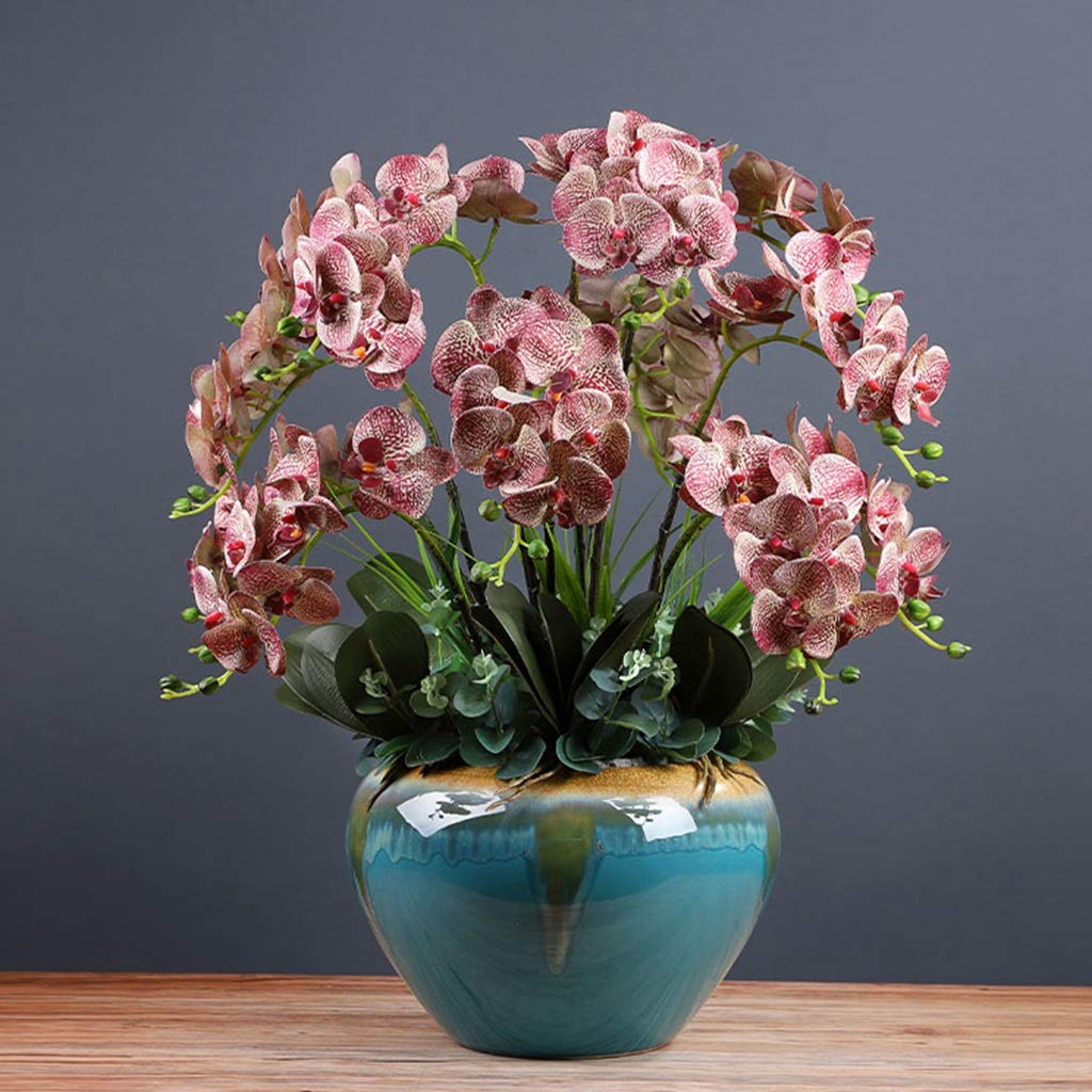 XDLEDMKIZ artificial flower Artificial Flower Large Faux Phalaenopsis Flower Arrangement Artificial Orchid Flowers With Ceramics Vase For Party Home Decor Home decor wedd