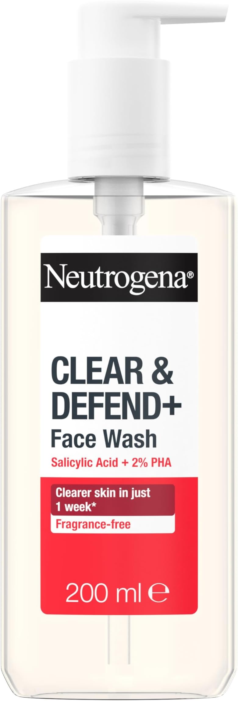 Clear & Defend+ Face Wash (1x 200ml), Purifying Facial Wash for Acne-Prone Skin with Salicylic Acid and AHA/PHA, Fragrance-Free Face for Spot-Prone Skin to Help Prevent Breakouts