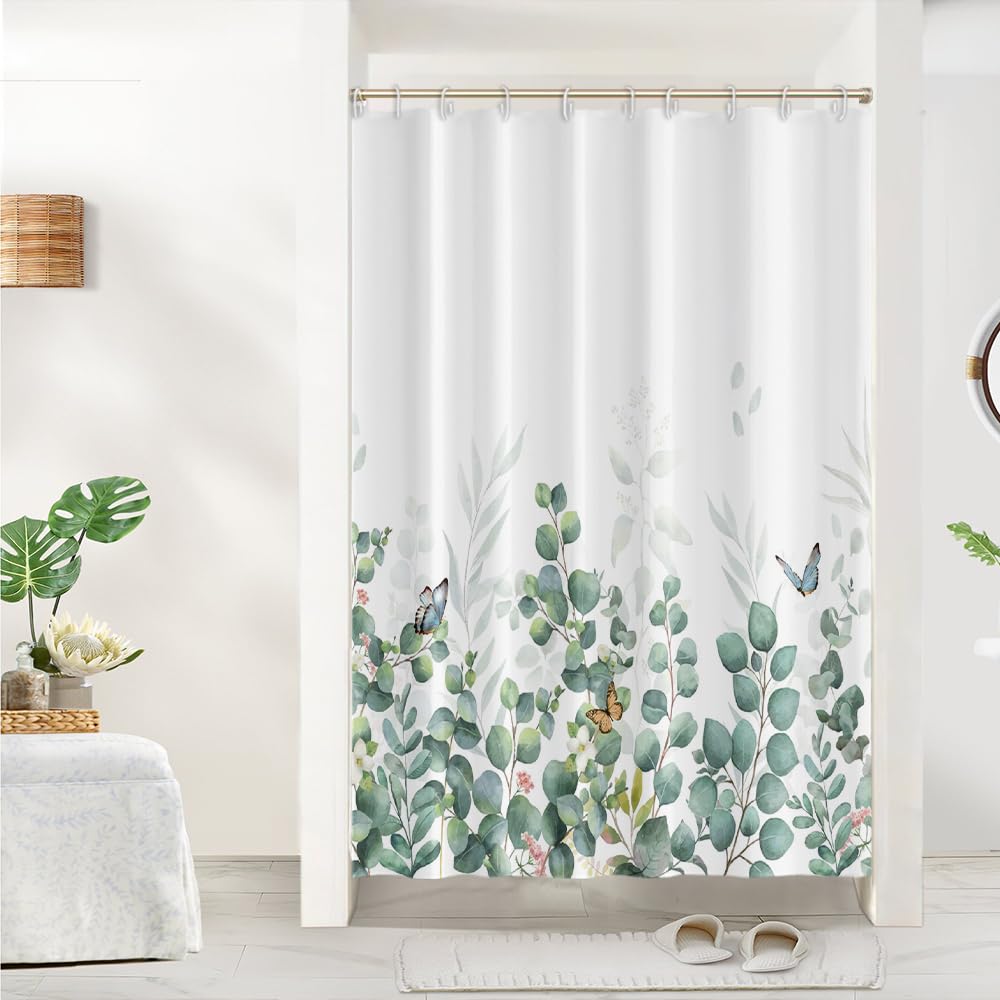 Cortina de Ducha de Hoja Eucalipto, Cortinas de Ducha Verde Oro Abstracto Planta Cortinas de Baño Antimoho Impermeable Lavable Tejido de Poliéster Cortina Ducha con 12 Ganchos 120x200cm — view 26