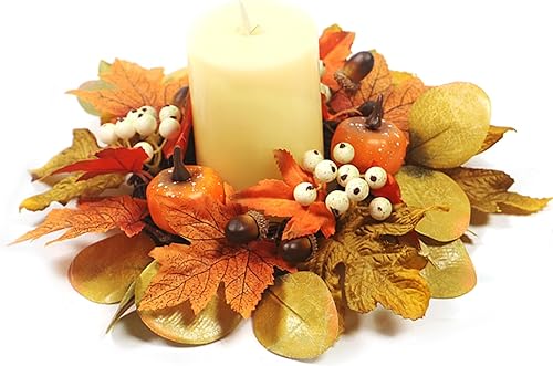 Anillos portavelas de otoño de 12 pulgadas, diseño de hoja de arce y calabaza, guirnalda de velas artificiales para mesa, bodas, fiestas de Acción disponible en Yaxa Guatemala