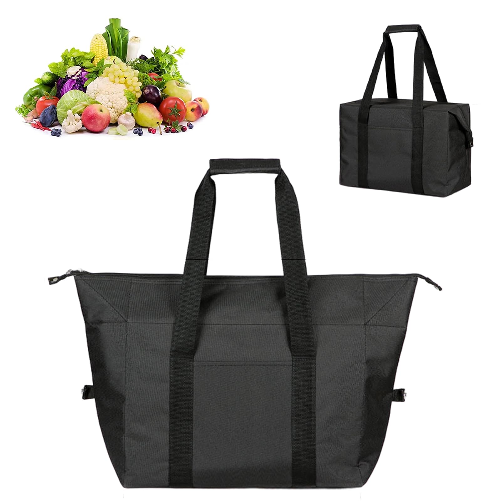 Insulated Shopping Bag 20L Black Picnic Bag Soft Thermal Bag Foldable Cooler Bag Insulated Food Bag with Hard Liner Large Capacity Lunch Bag for Camping BBQ Family Outdoor Activities Beach