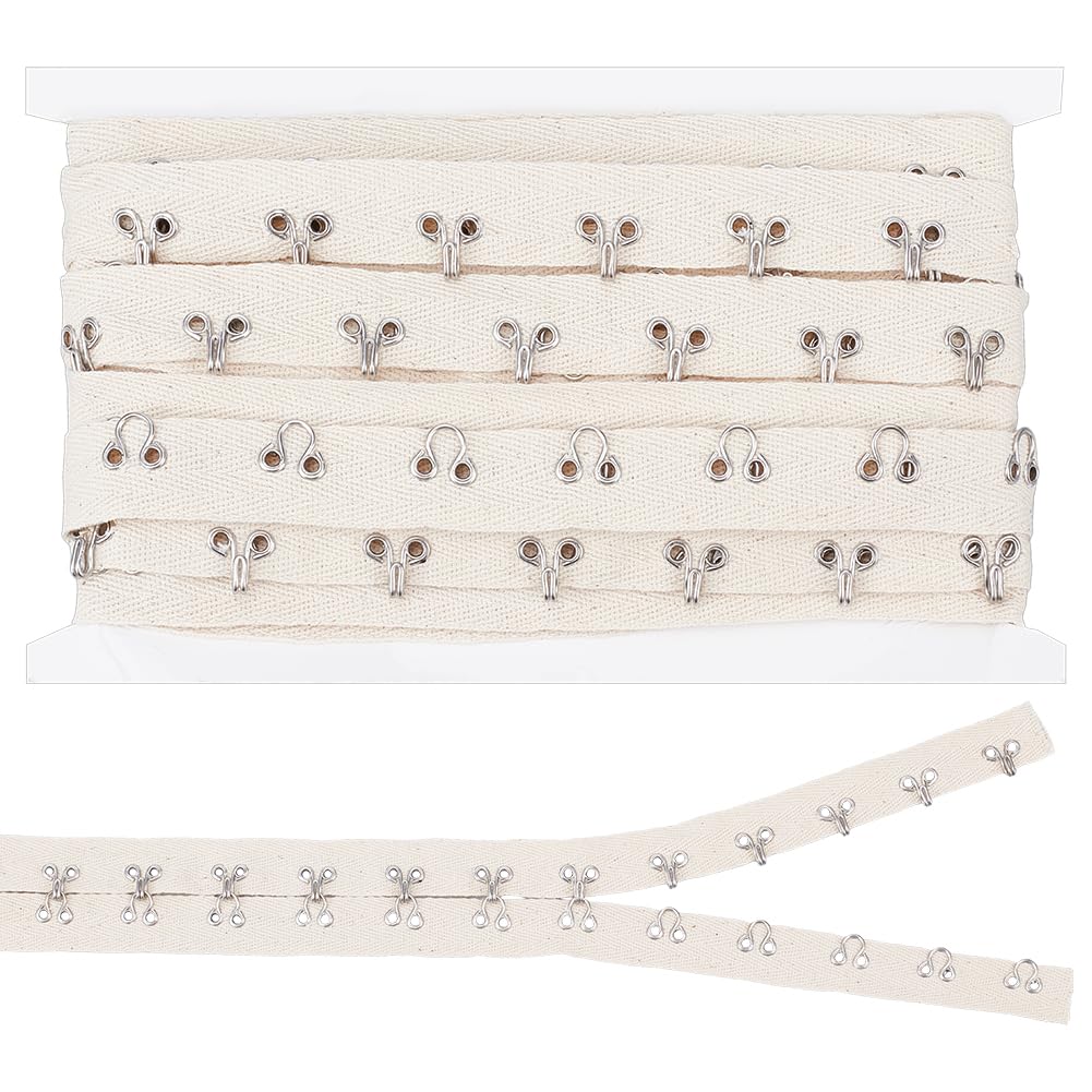 NBEADS 4 Yards/3.65 m Hook and Eye Tape, 2cm Wide Beige Cotton Tape Ribbon Silver Trim Sewing Edging Garment Accessories for DIY Clothing Repair Costume