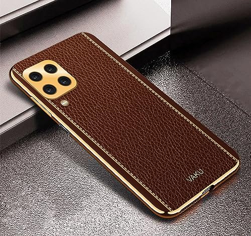 Image of Vaku Luxos Luxemberg Back Cover Case for Samsung Galaxy M53 5G with Leather Pattern Design Gold Electroplated Soft TPU Cover Shockproof Protective Case - Brown