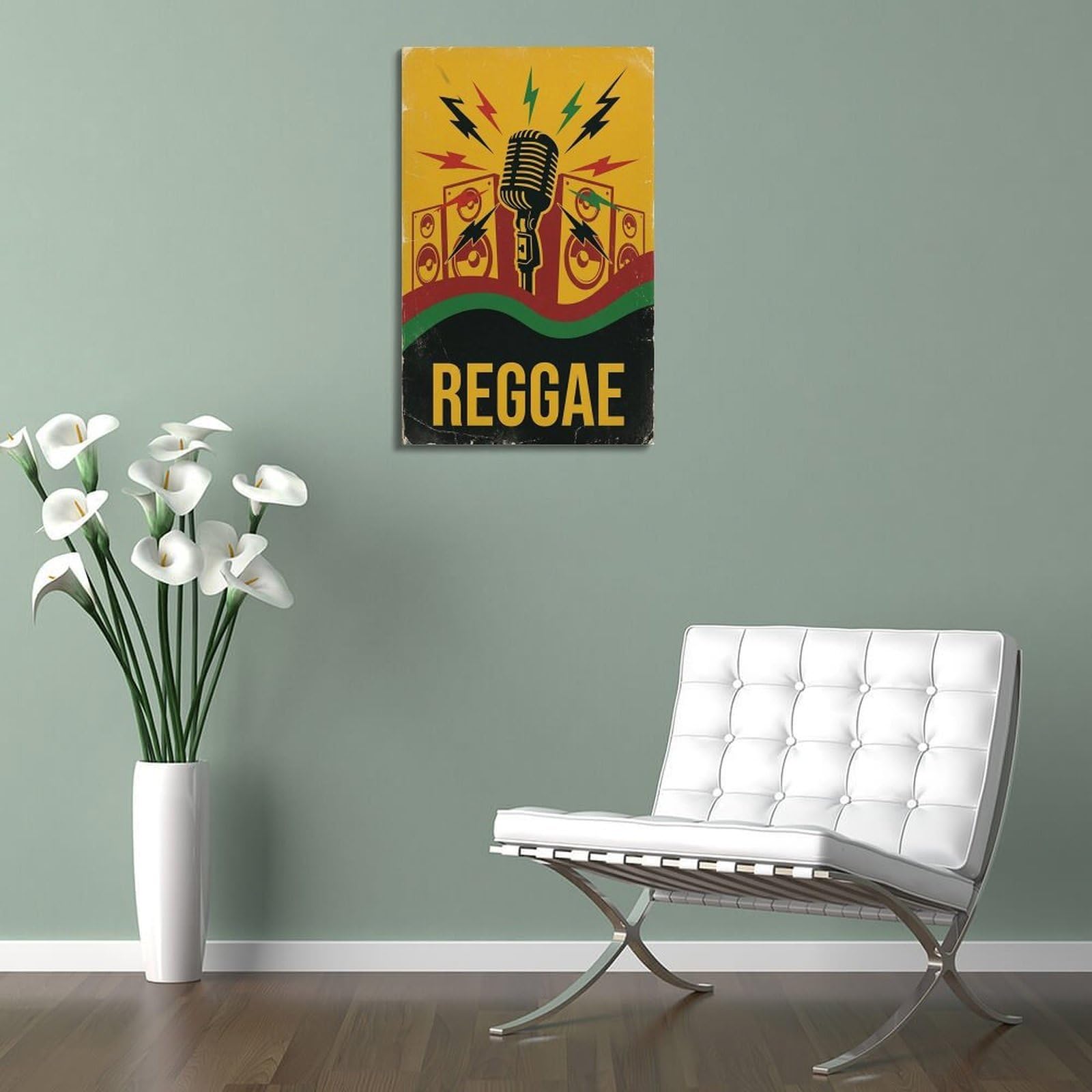 XKUGA Poster con stampa su tela con microfono reggae retrò, moderno, decorativo, ideale per famiglia, grotta degli uomini, sala giochi, camera da letto di ragazzi e ragazze, 40 x 60 cm
