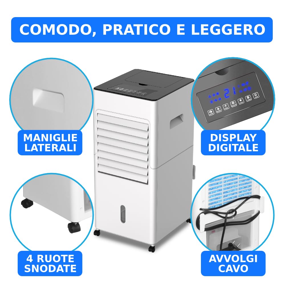 ARTIC BREEZE Raffrescatore d'Aria Portatile senza Tubo Esterno | Raffrescatore Evaporativo per Camera da Letto, Ufficio, Salotto, Cucina | Compatto e Silenzioso