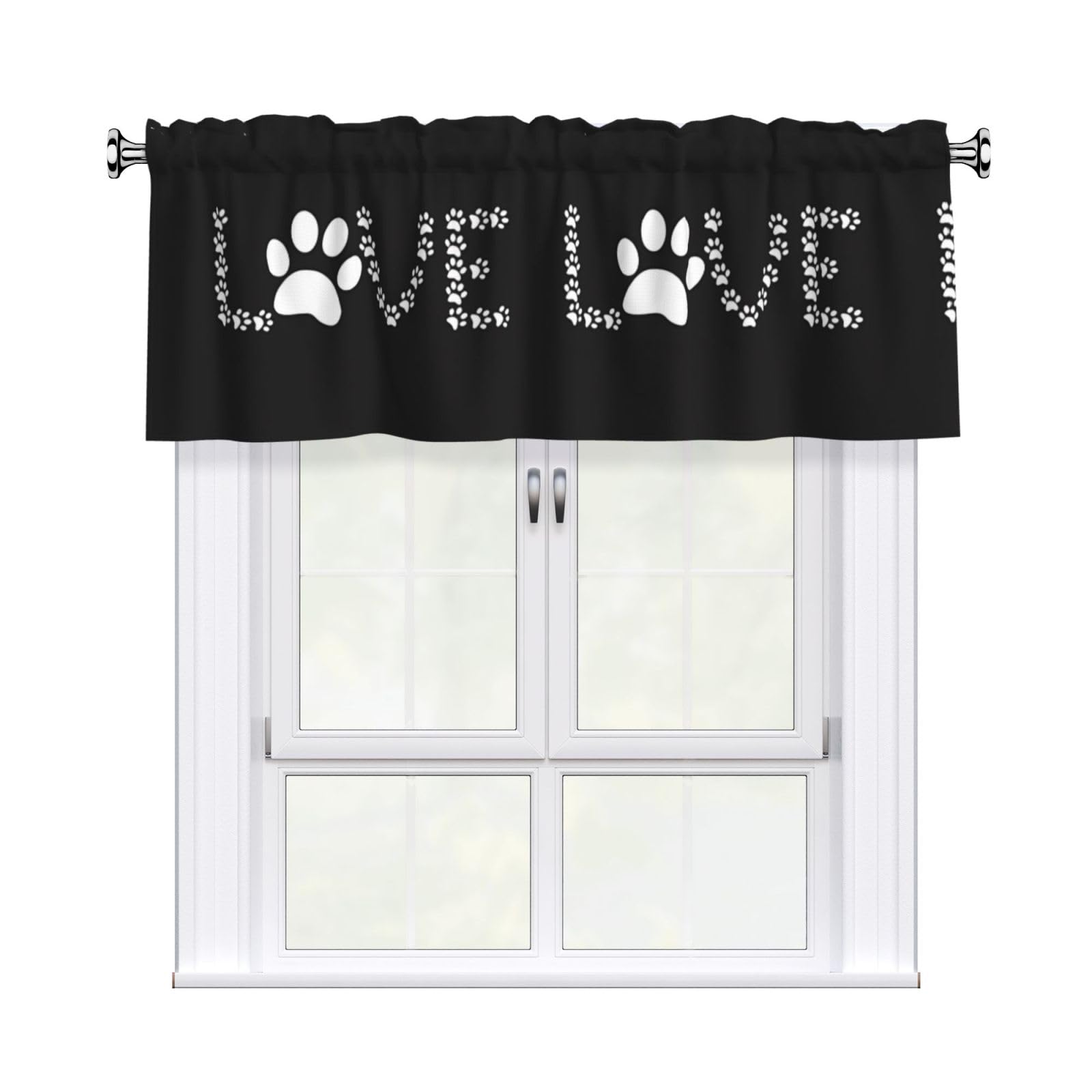 WHJDPP Lover Dog Paw Prints Charming Kitchen Window Cover – 54x18 Inch Peach Skin Valance with Decorative Print