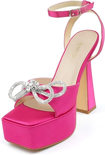 JENN ARDOR Women's Platform Heels Lace Up High Stroppy Sandals Butterfly Heeled Chunky Prom Shoes for Club Party Date (tie-up/buckle)
