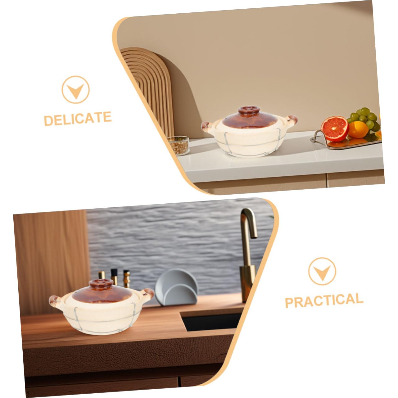 TOYANDONA 2 piezas Cazuela de Barro con Tapa Resistente Altas Temperaturas para Estofados y Sopas Olla de Arcilla Versátil para Horno de Unidades con Mango para Cocina Casera