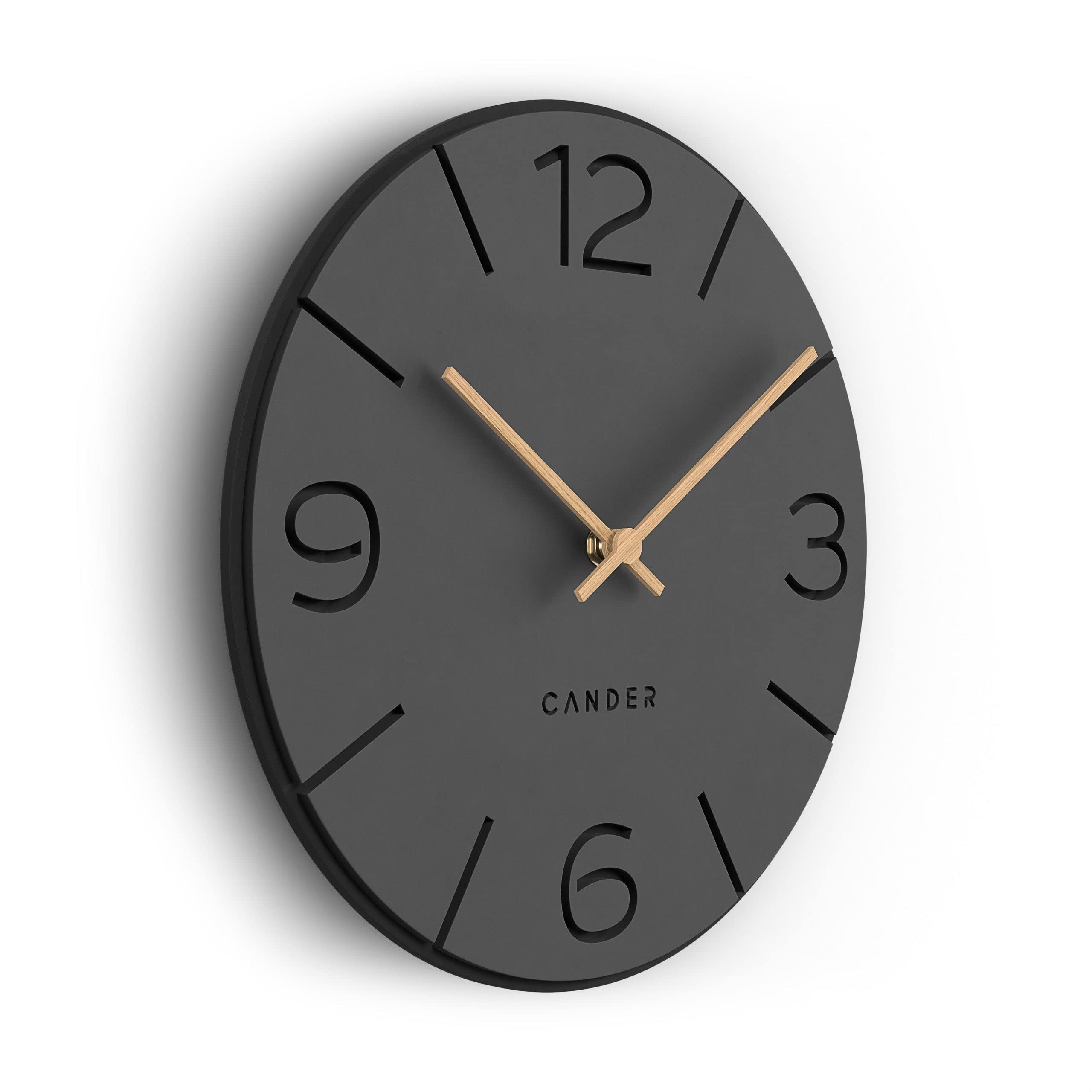 Cander Berlin MNU 2630 Y Wanduhr lautlos ohne Ticken 30 cm analog Wohnzimmer modern Vintage grau schwarz Holzzeiger