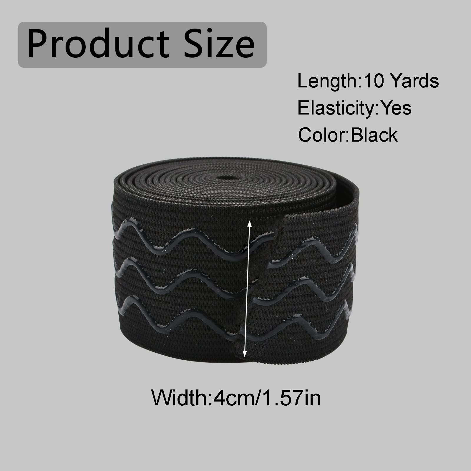 Ruban élastique En Silicone Noir - 1.8 Cm X 9.1 M - Pour Couture, Vêtements, Travaux Manuels - Antidérapant - 11