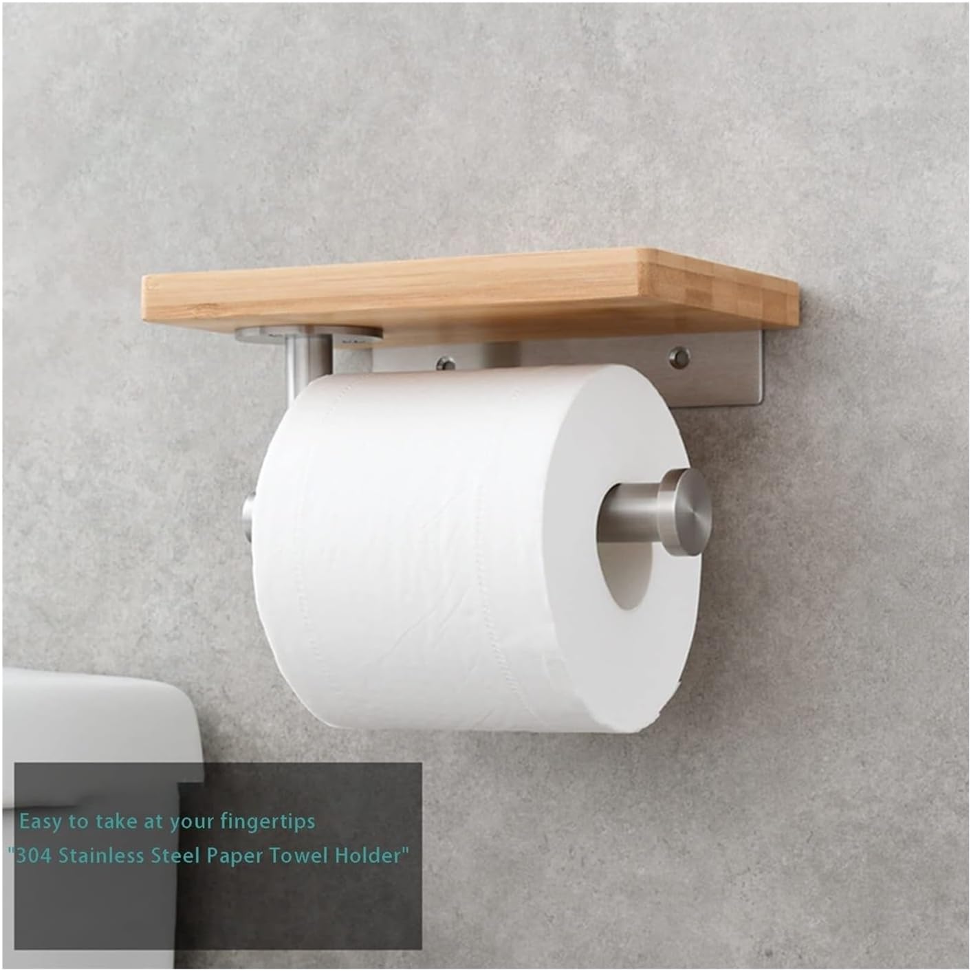 Toilet Paper Holder Toilet Paper Holder with Wooden Shelf Wall Mount Roll Tissue Bathroom Tissue(Brushed)