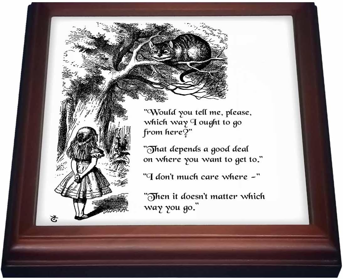 3dRose Which Way Ought I Go From Here Chesire Cat Alice in Wonderland Quote Trivet with Ceramic Tile, 8" by 8", Brown