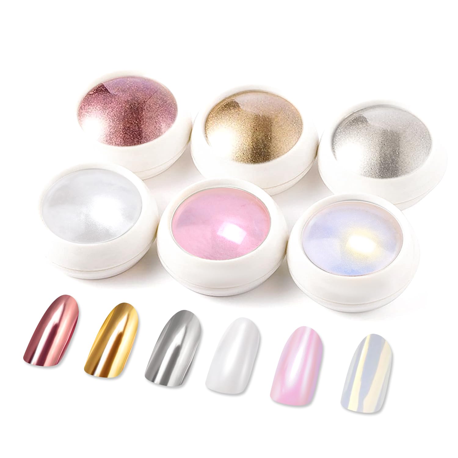 Chrome Nail Powder BISHENGYF -【Fairy Effect】 Gold Chrome Nail Powder Aurora Mermaid White Pearl Pink Chrome Powder for Nails, Metallic Mirror Pigment