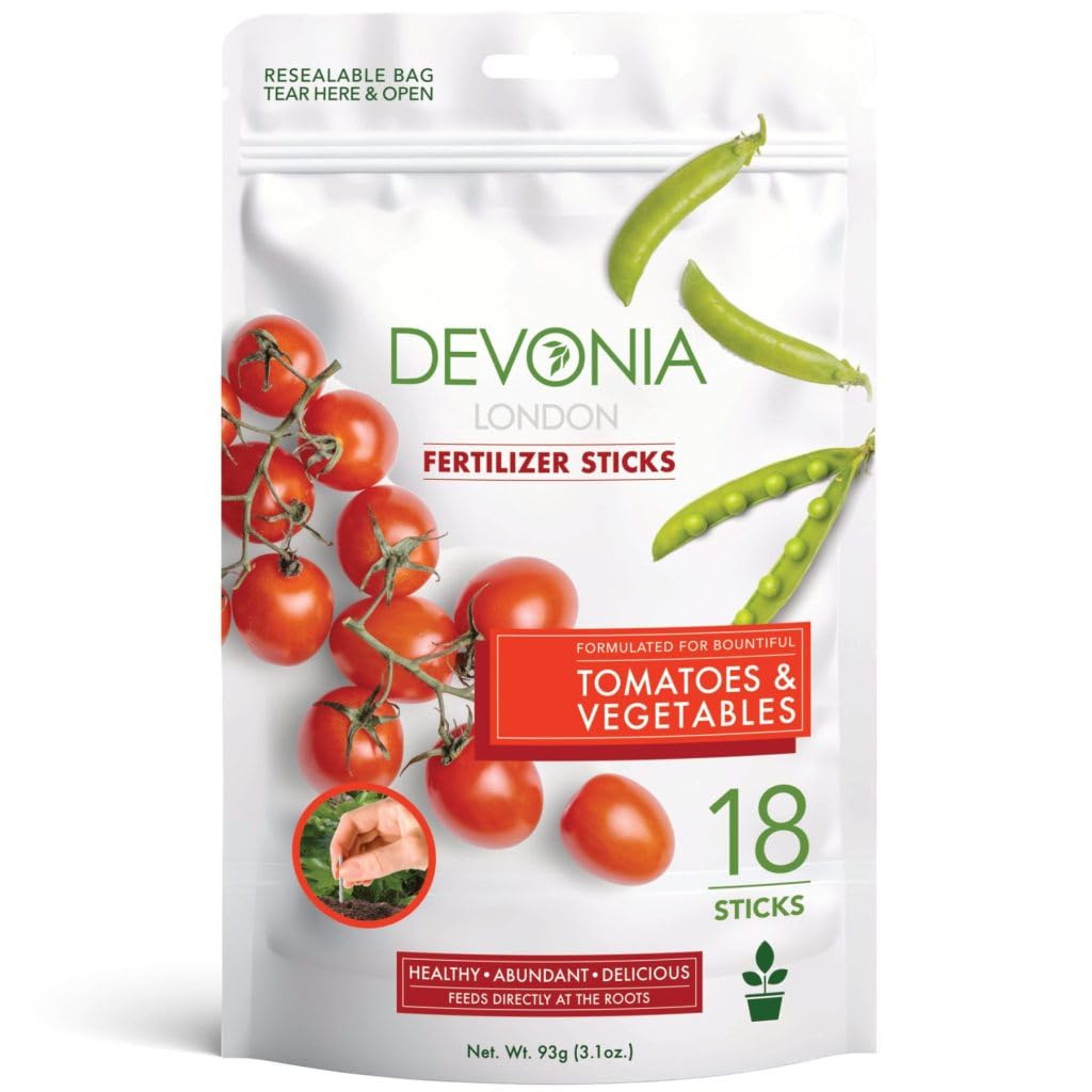 Devonia Tomato & Vegetable Fertiliser Sticks (18 Sticks) | Slow-Release Plant Food for Healthy, Abundant Crops | Pre-Measured, Easy to Use | Feeds Plants Directly at the Root | Eliminates Smell