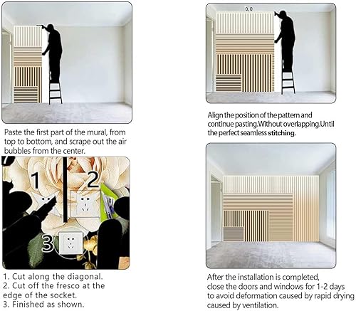 Miniatura 4 de Papel Tapiz para Pared De Sala Elegante Cabecera De Color Crema Calcomanía Geométrica Cuadros Paneles Para Inquilinos (Ancho) 98.4 pulgadas X (H) 91