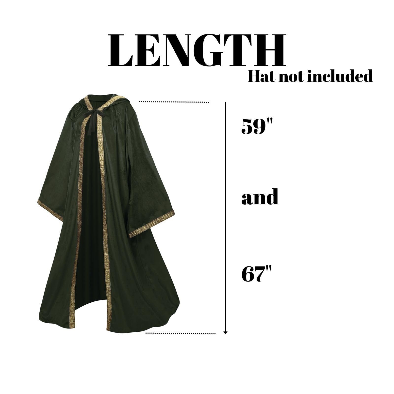 RRCBMD Wizard Cape Hooded Wizard Robe Men Cloak with Sleeves Robe Costume Wizard Outfit Wizard Robes Adult Men (Army Green-170CM) - Image 3