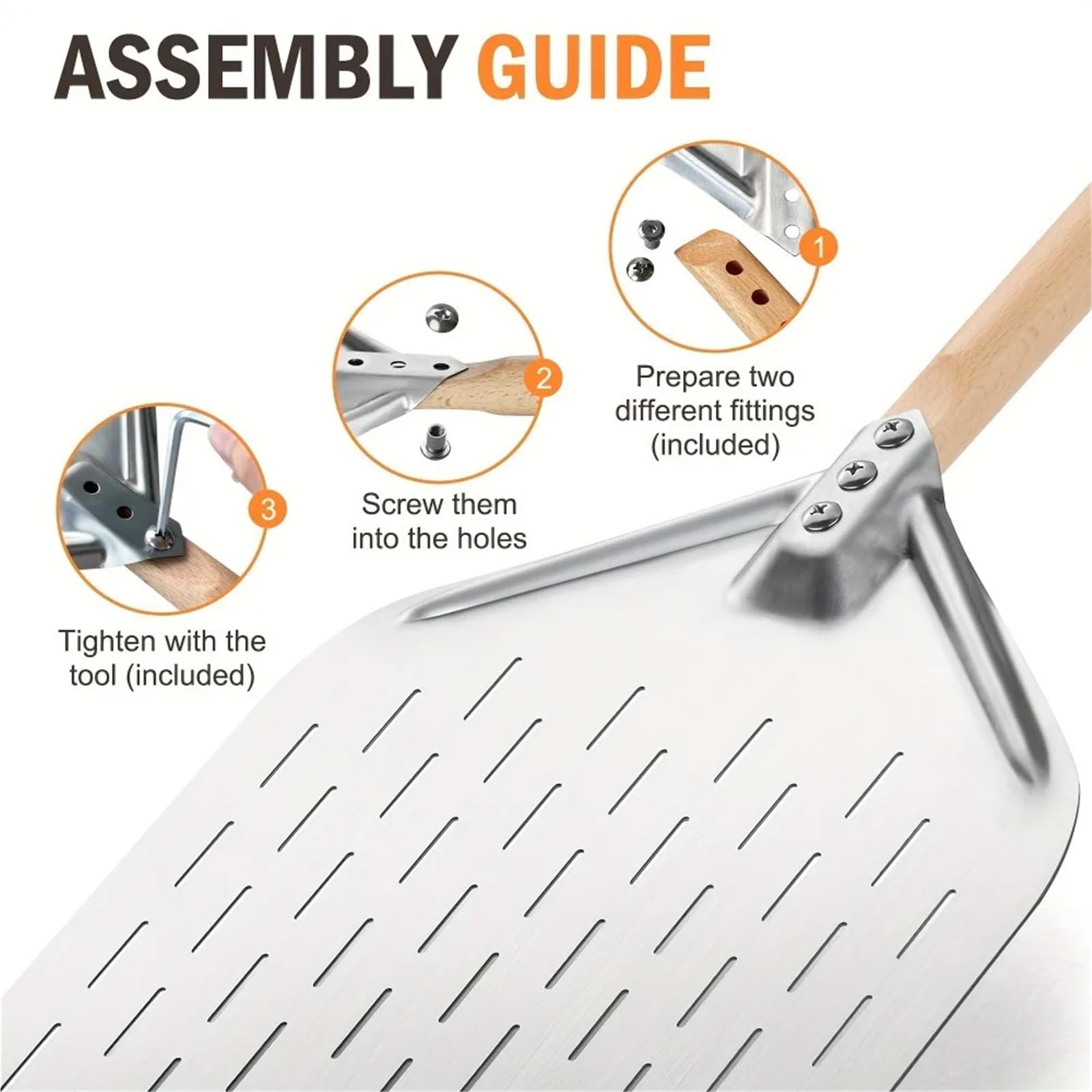 Pala for pizza in acciaio inox da 12 pollici con manico in legno perforato e gancio for appendere, for cucine commerciali domestiche forni