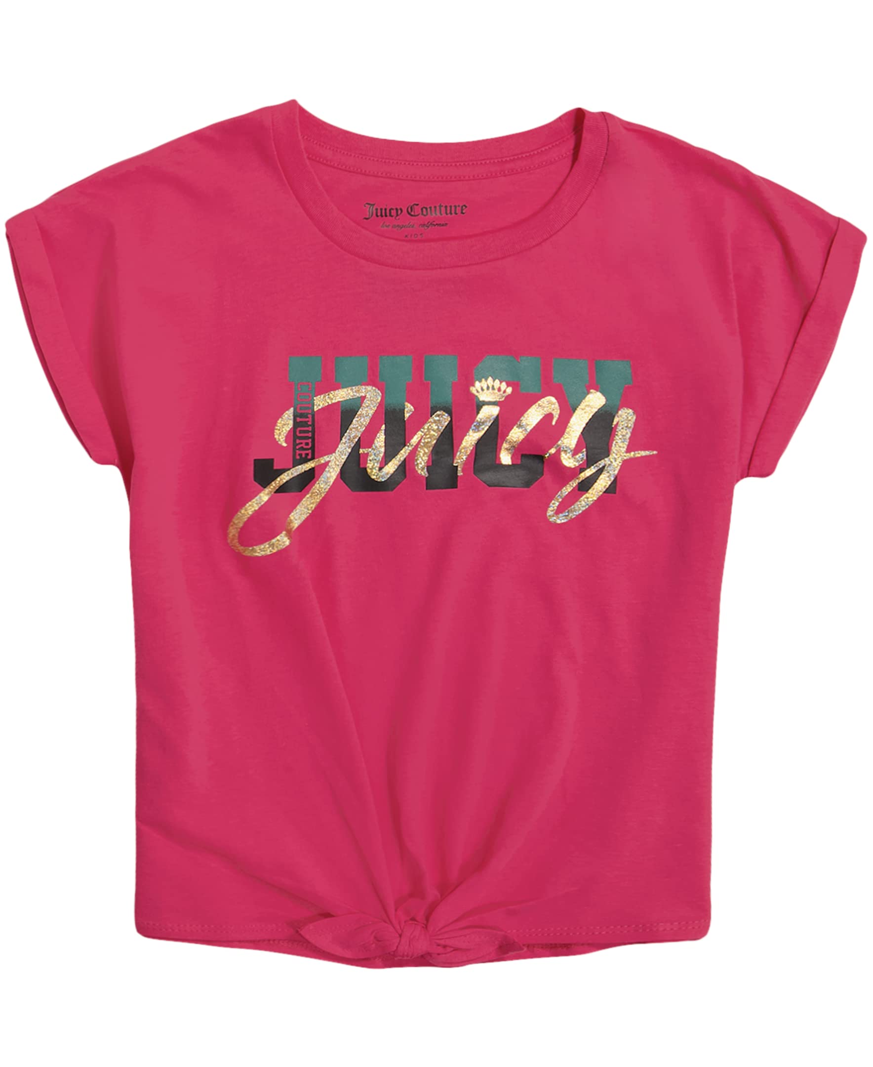 Juicy CoutureGirls' Short Sleeve Cotton Graphic T-Shirt with Sequin and Metallic Sparkle Designs