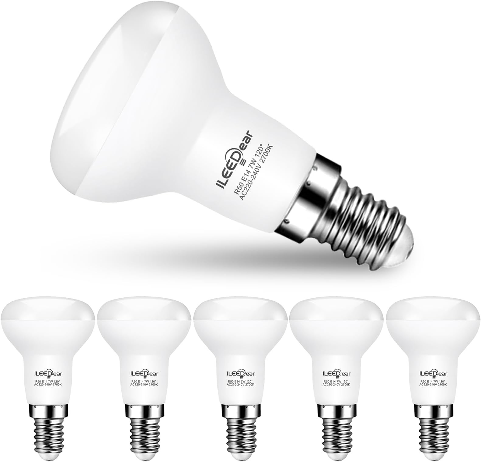 ILEEDear Pack of 6 E14 LED Light Bulbs, 7 W Equivalent to 58 W, CRI>90 770LM 2700K, Spot Light Bulb, Non-Dimmable