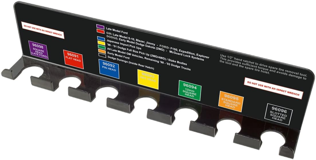 Steelman 7-Piece Spare Tire Retrieval Tool Kit, Lower and Raise Cradle-Suspended Tires, Flat, Pin, Hex, 12-mm Square, Slotted, ⅜-inch Square Heads