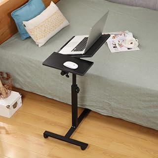 Mobile Standing Desk with 4 Wheels, Laptop Table Adjustable Height, Laptop Desk Rolling Computer Table, Workstation, 60 x 34.5 x 58-90 cm (Black)