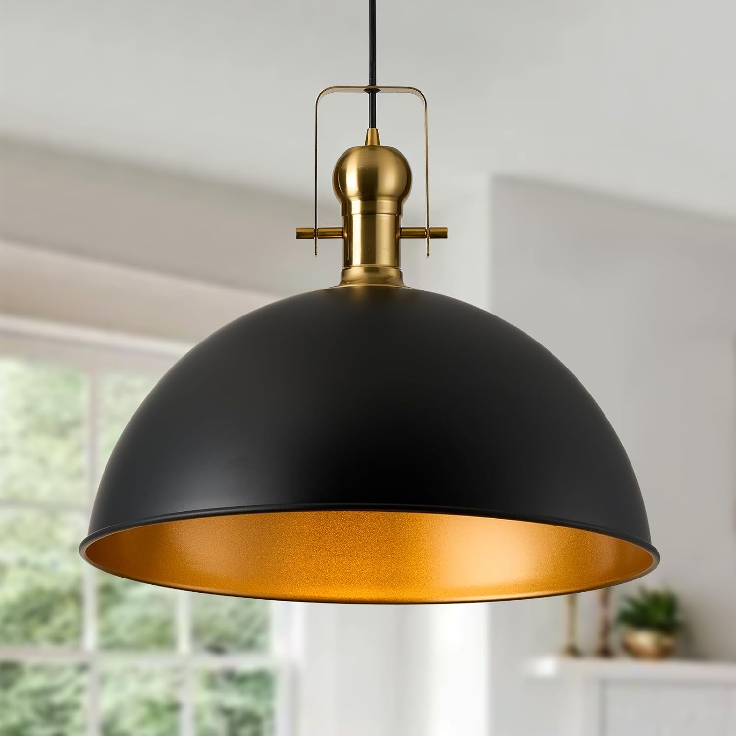 18 Inch Black Farmhouse Pendant Lights Large Pendant Lights for Kitchen Island Industrial Adjustable Height Vintage Big Dome Hanging Light Fixtures for Barn, Dining Room Black L 1-Pack