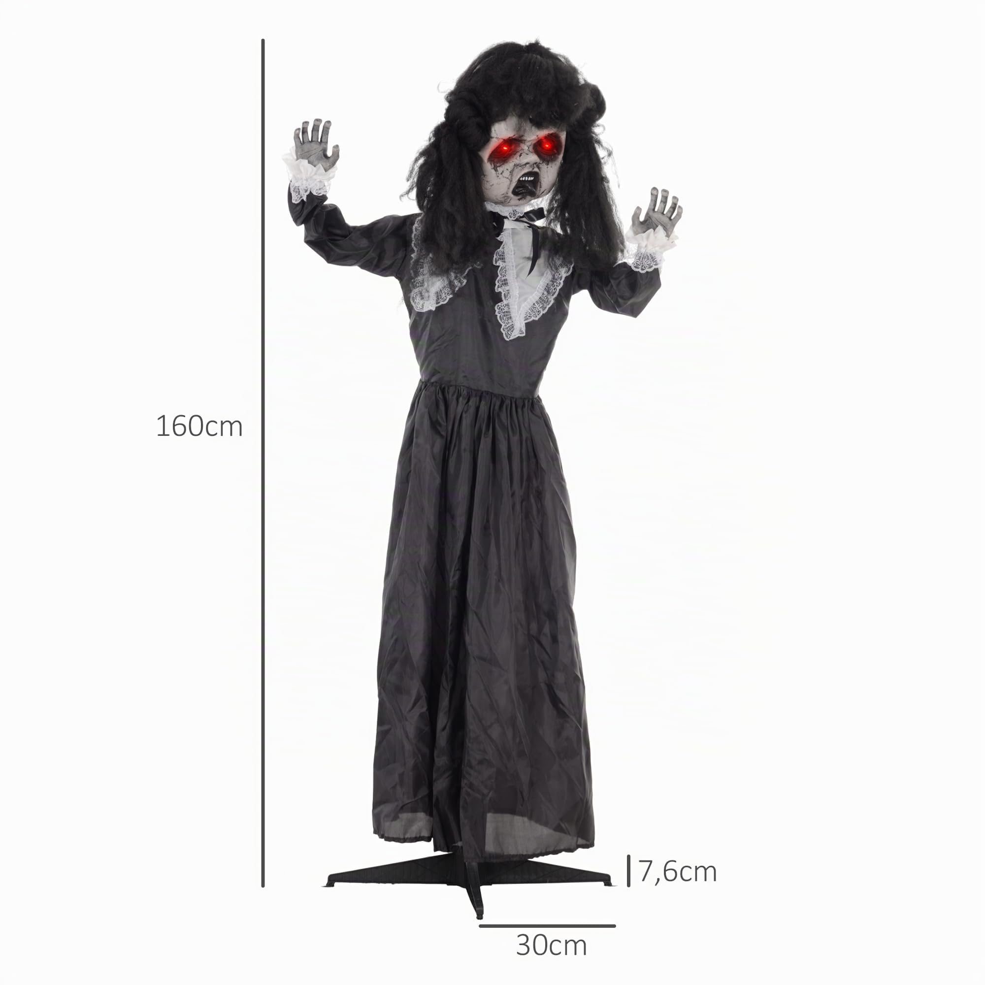 HOMCOM 160cm Halloween Dekoration Geisterpuppe mit LED-Lichter für Party