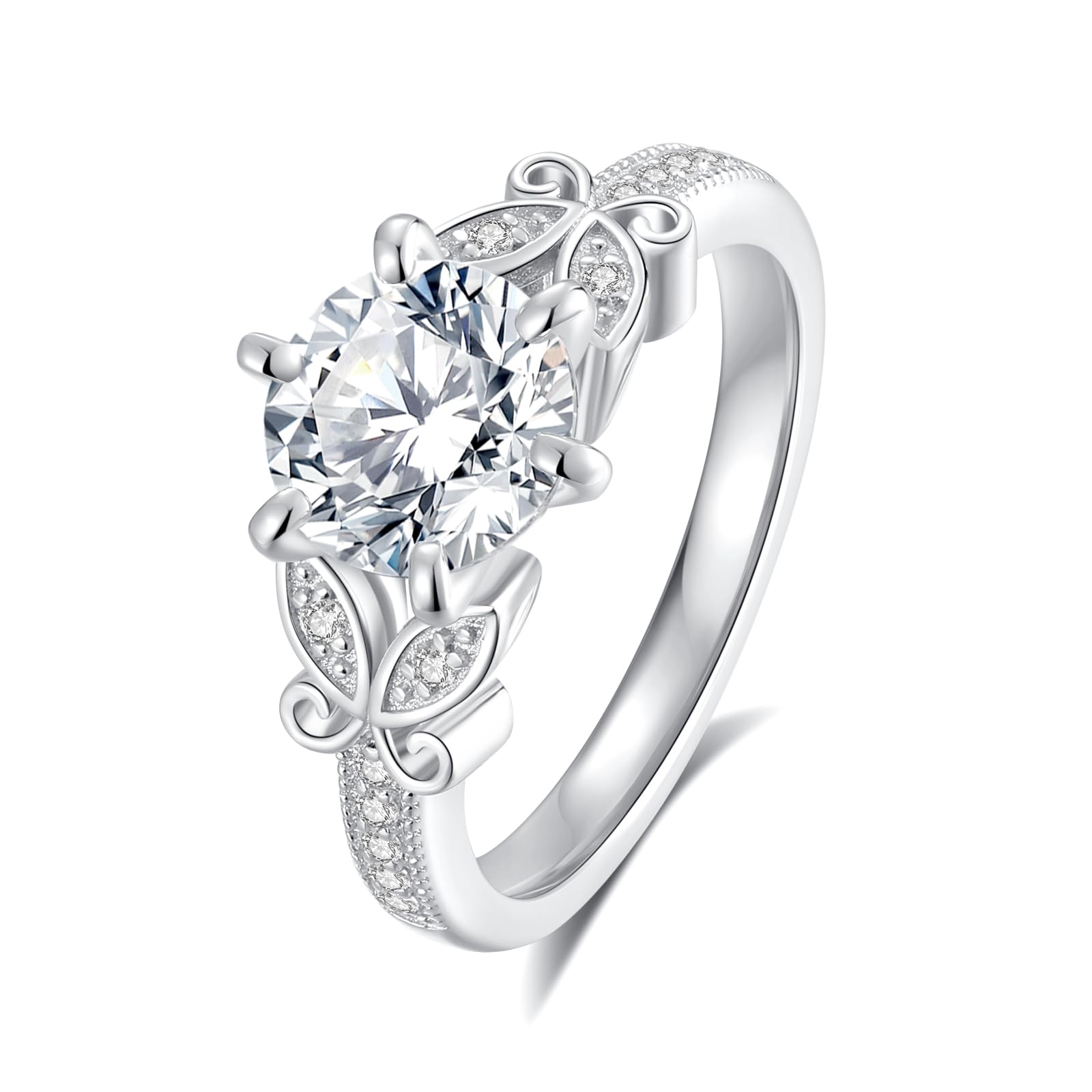 ZHOANLE Moissanite Engagement Rings for Women Wedding Band D Color VVS1 Round Cut 925 Sterling Silver 18K White Gold Plated Promise Ring