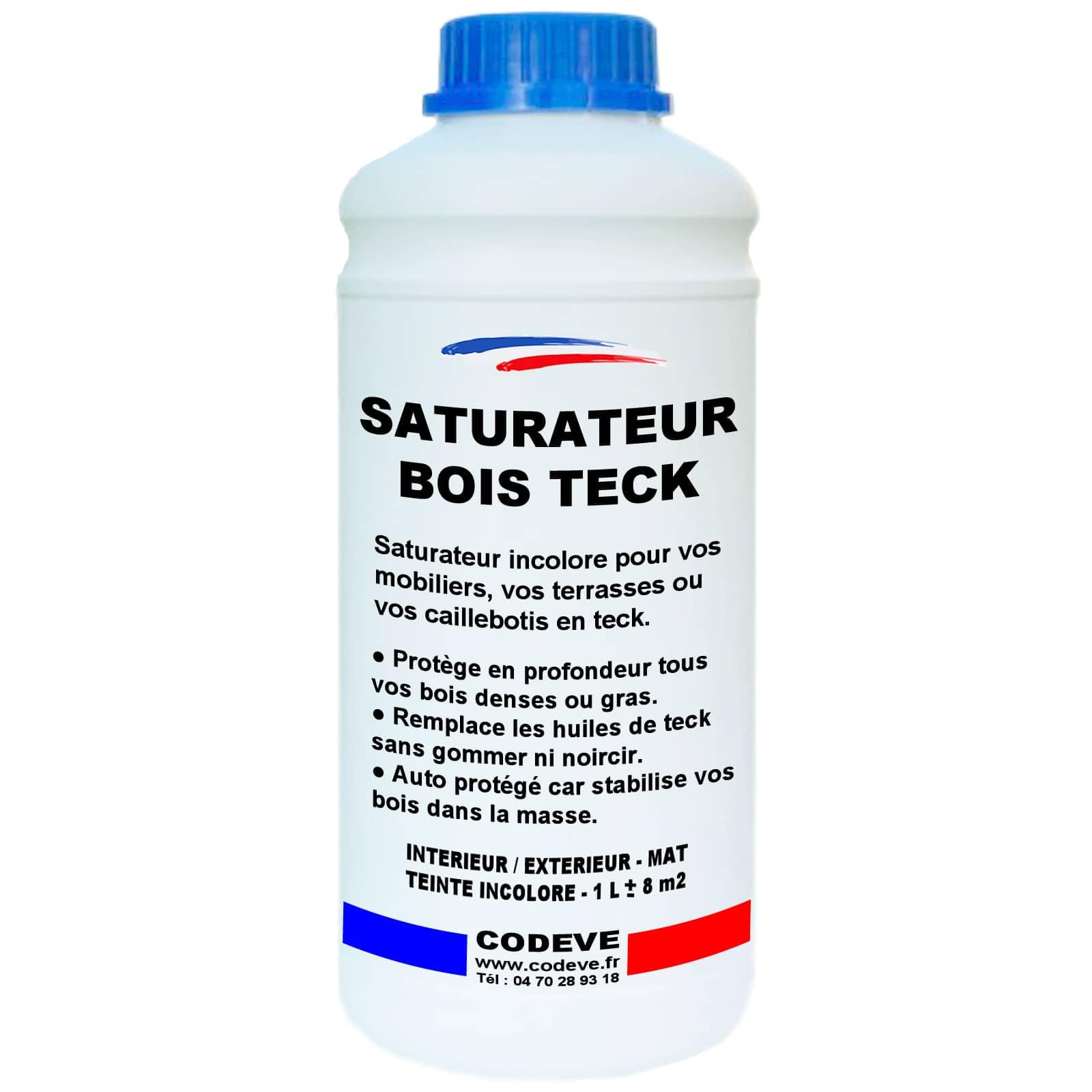 Saturateur Teck - Codeve Bois - 1L - Intérieur/​extérieur - Pour La Protection De Votre Mobilier, Terrasse Ou Caillebotis En Teck.