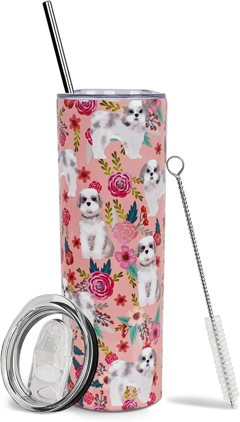 Baiheyi Shih Tzu Tumbler - Gifts for Dog Lovers - Dog Gift - Shih Tzu Travel Coffee Mugs for Hot and Cold Drinks - With Straw and Lid 20 OZ