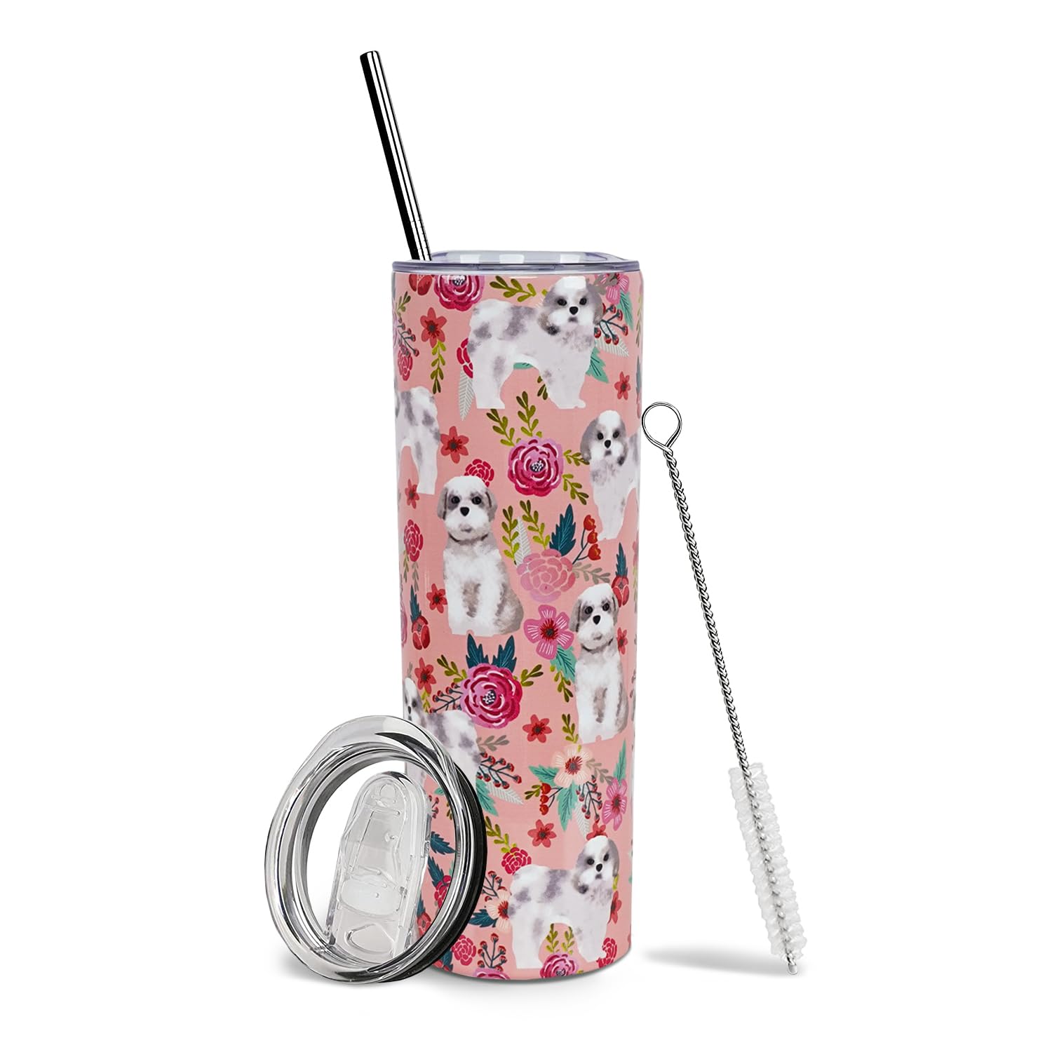 Baiheyi Shih Tzu Tumbler - Gifts for Dog Lovers - Dog Gift - Shih Tzu Travel Coffee Mugs for Hot and Cold Drinks - With Straw and Lid 20 OZ