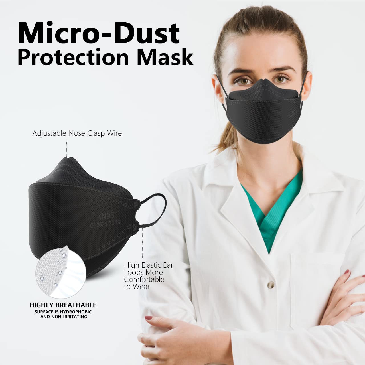 YIDERBO KN95 Face Masks 100 Pack Breathable Filter Efficiency≥95% Protection Disposable KN95 Mask, Black: Industrial & Scientific