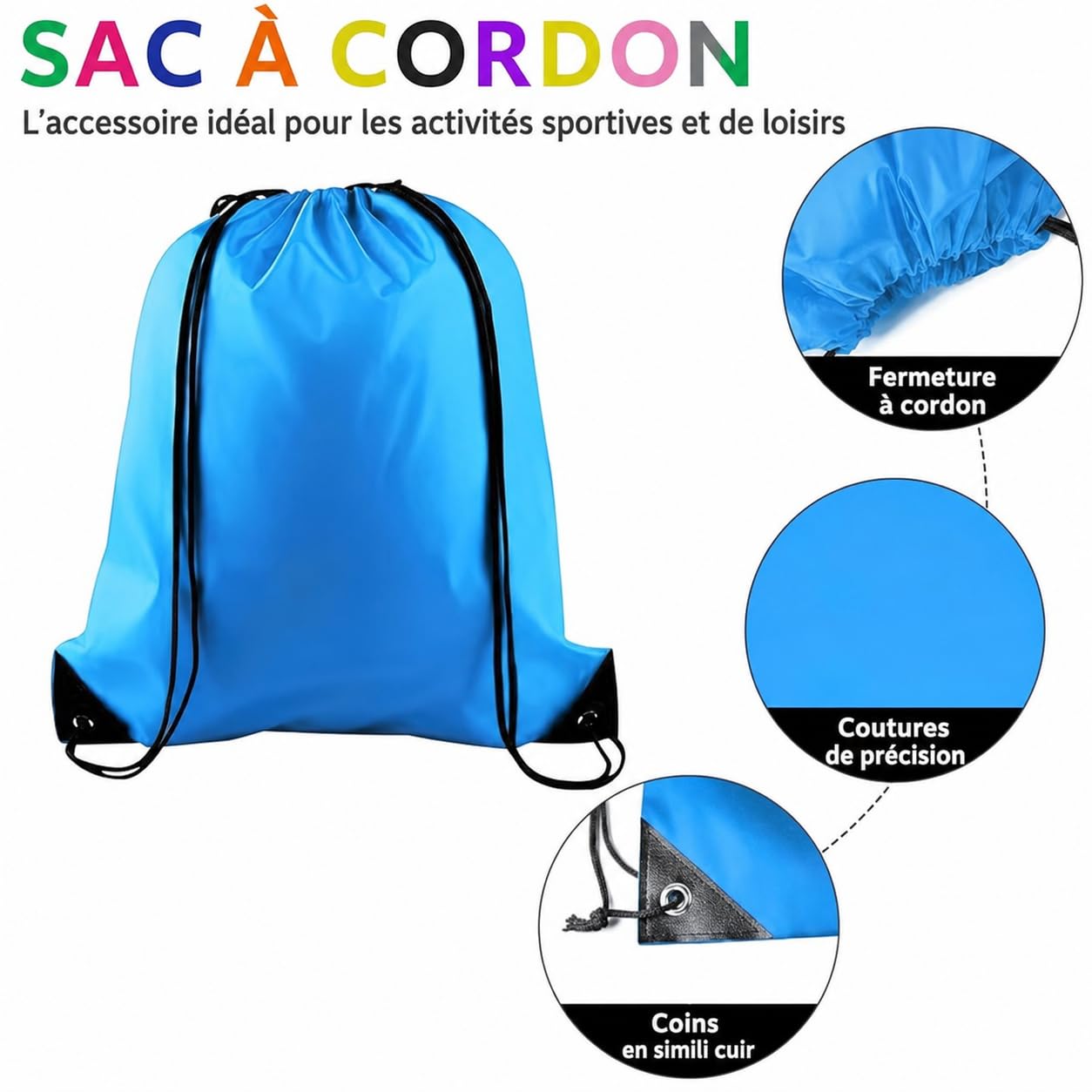 Lot de 64 Sacs à Cordon de Sport, Sacs à Dos à Cordon Imperméable pour Enfants, Ados et Adultes – Sacs de Gym Polyvalents pour École, Voyage, Fitness, Camping, Fête (8 Couleurs)