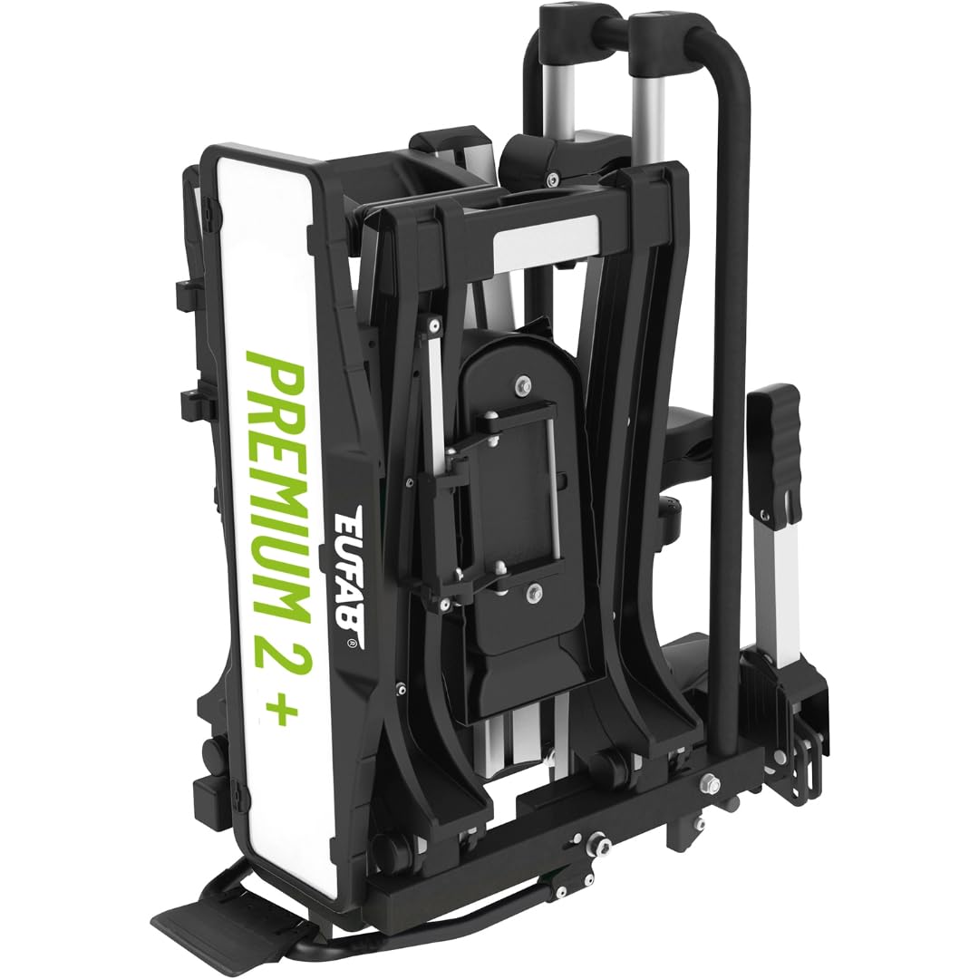 EUFAB Portabicicletas 11523 Premium 2 Plus, Apto para Grandes portones Traseros, Completamente premontado, antirrobo, 2 Bicicletas, Enganche de Remolque, Negro/Gris, (Ancho x Alto x Profundidad),