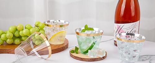 Miniatura 9 de Nervure 240 vasos de plástico dorados  Vasos de plástico con borde dorado de 9 onzas  Taza transparente desechable resistente con borde dorado