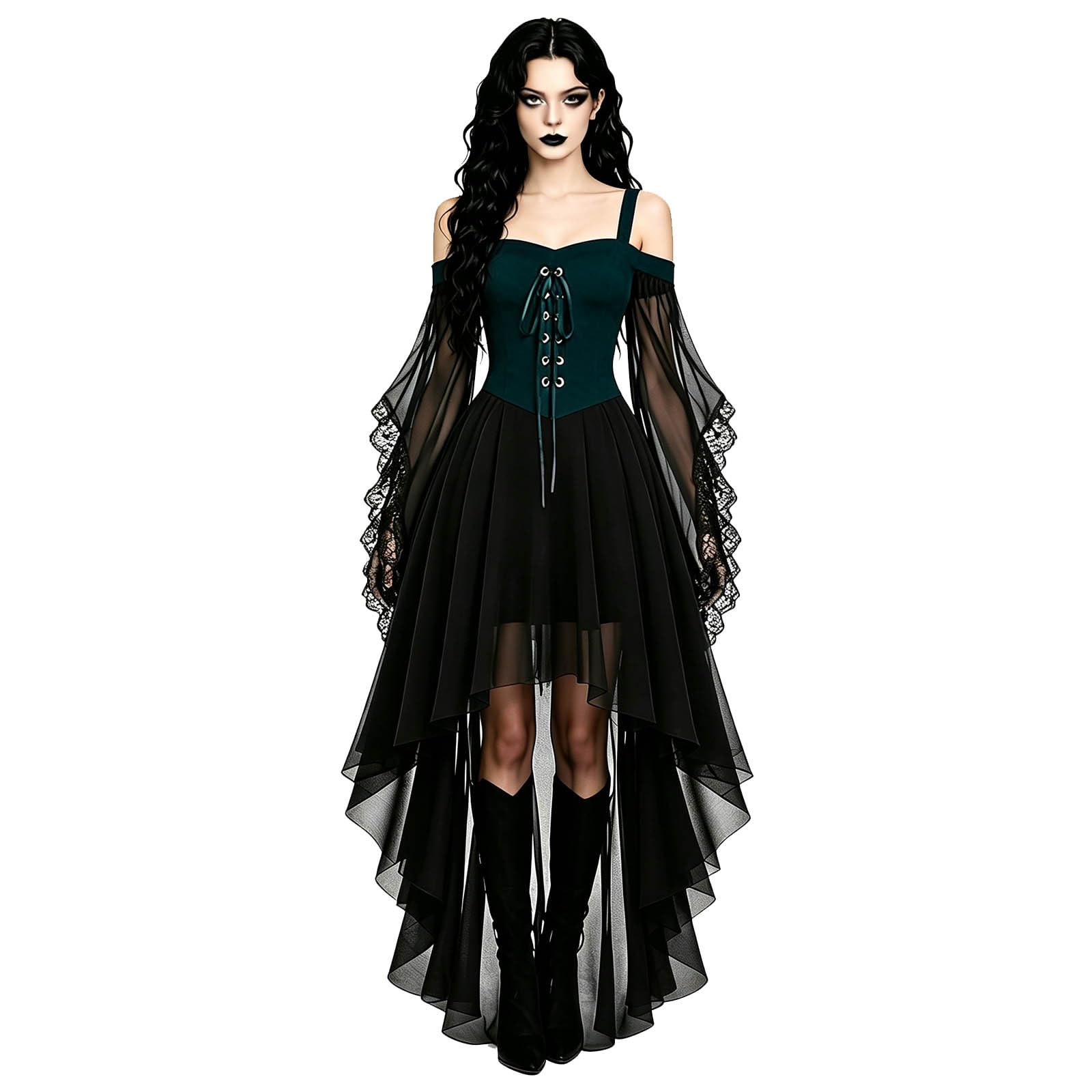 Halloween Costumes for Women Gothic Dress Vintage Steampunk Lace Up Corset Medieval Renaissance Dress Batwing Sleeve Fancy Victorian Witch Costume Elegant Cocktail Boho A-line Chiffon Maxi Dresses
