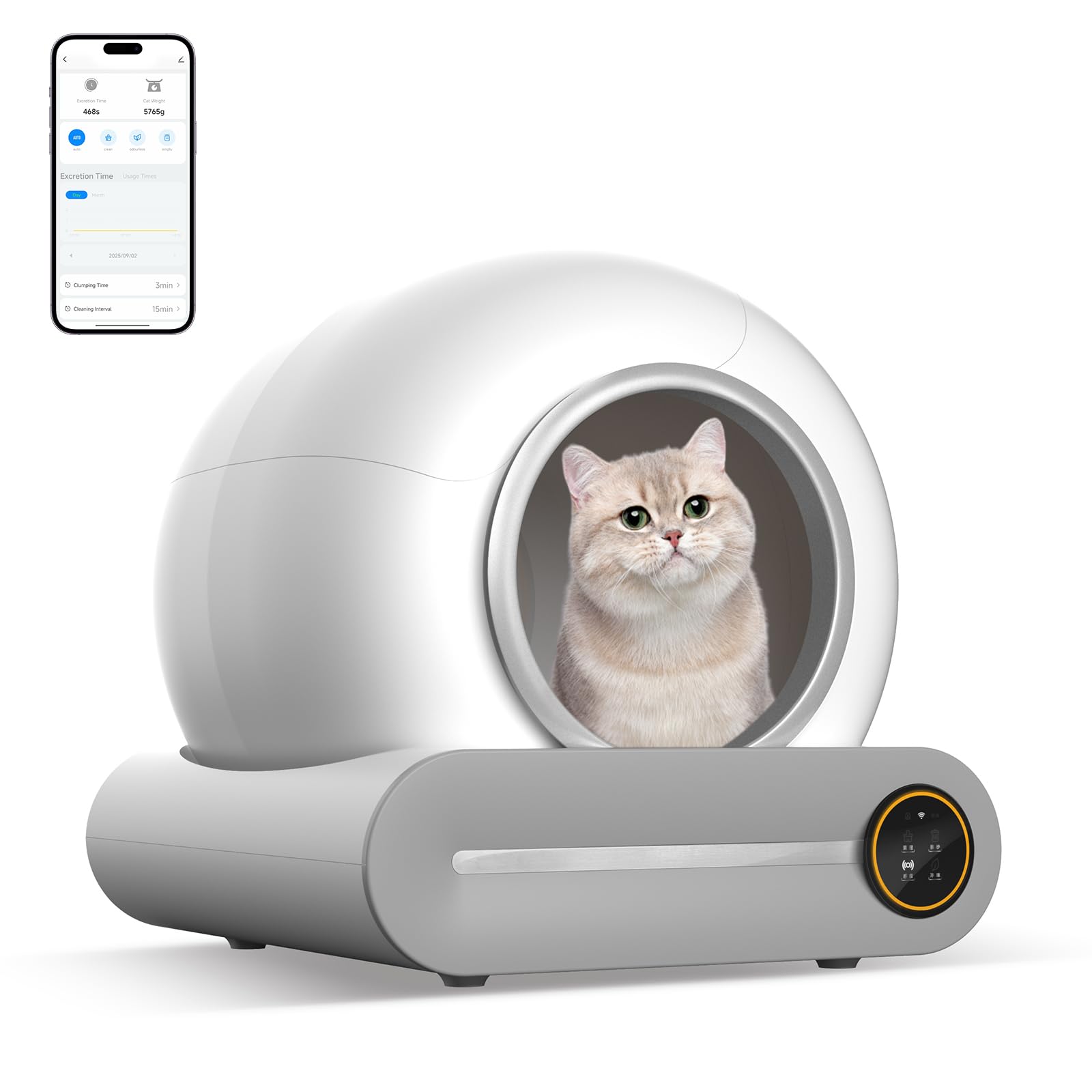 Katzenklo Selbstreinigend 65l Elektrische Automatische Katzentoilette,Automatischer Katzenstreu-Roboter Mit Extra GroßEm FassungsvermöGen/Ebenem Fach 9l/App Control/Ionic Deodorizer FüR Mehrere Katzen