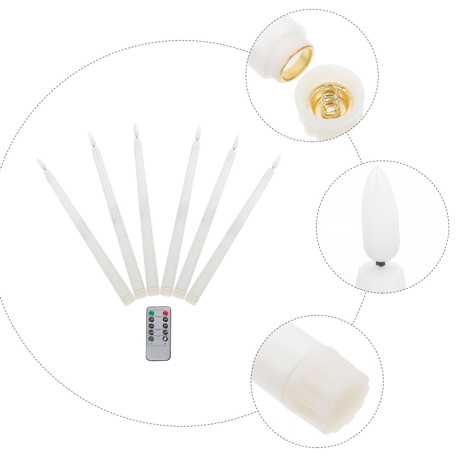 Hohopeti Set 6 Candele Coniche senza Fiamma a Batteria con Telecomando 10 Tasti, Luci LED Calde per Decorazioni Natalizie, Matrimoni e Ambienti Interni, Alternative Sicure alle Candele