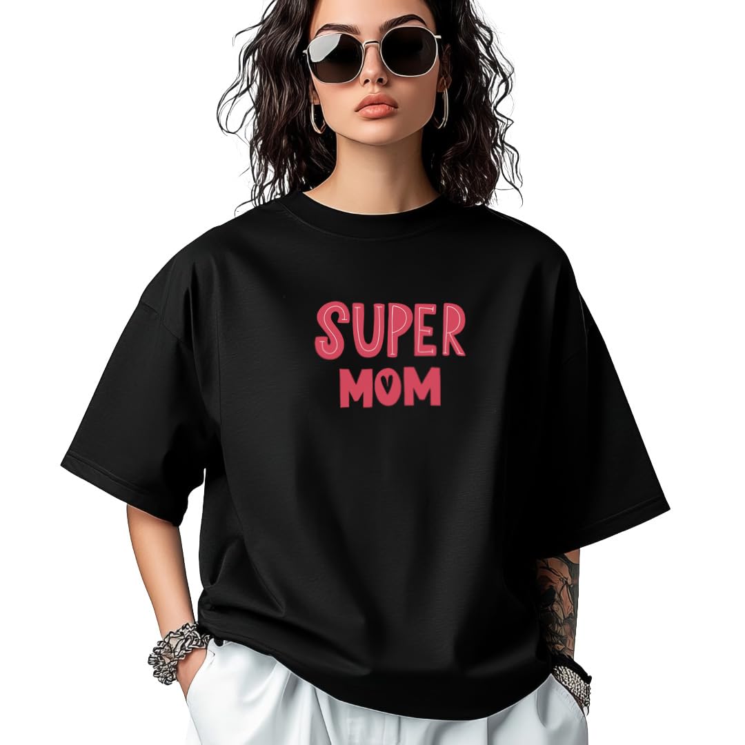 Super Mom Printed T-Shirt for Women | Gift for Mom Half Sleeve Cotton-picture-41