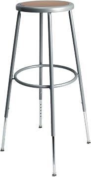 OEF Furnishings OEF6230H-KD Ready-to-Assemble Height-Adjustable Commercial Steel Round Stool with Masonite Wood Seat 3038 inch Range, Grey Frame