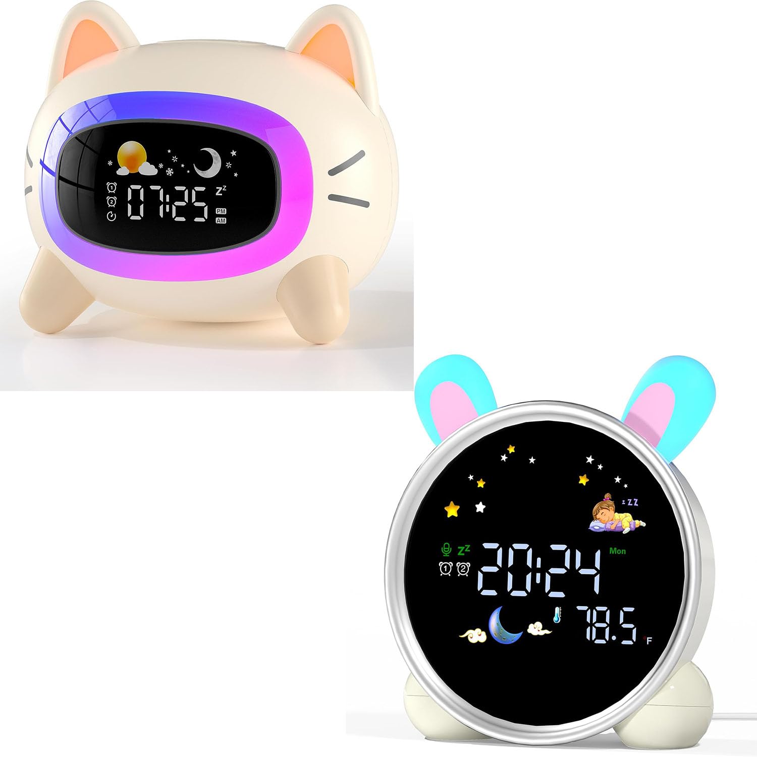 ANALOI Ok to Wake Alarm Clock for Kids, Cat Alarm Clock with Sleep Training and Sound Machine, Nap Timer Temperature Detect Cute Room Decor, Gift Ideas for Kids Toddler Boy Girl