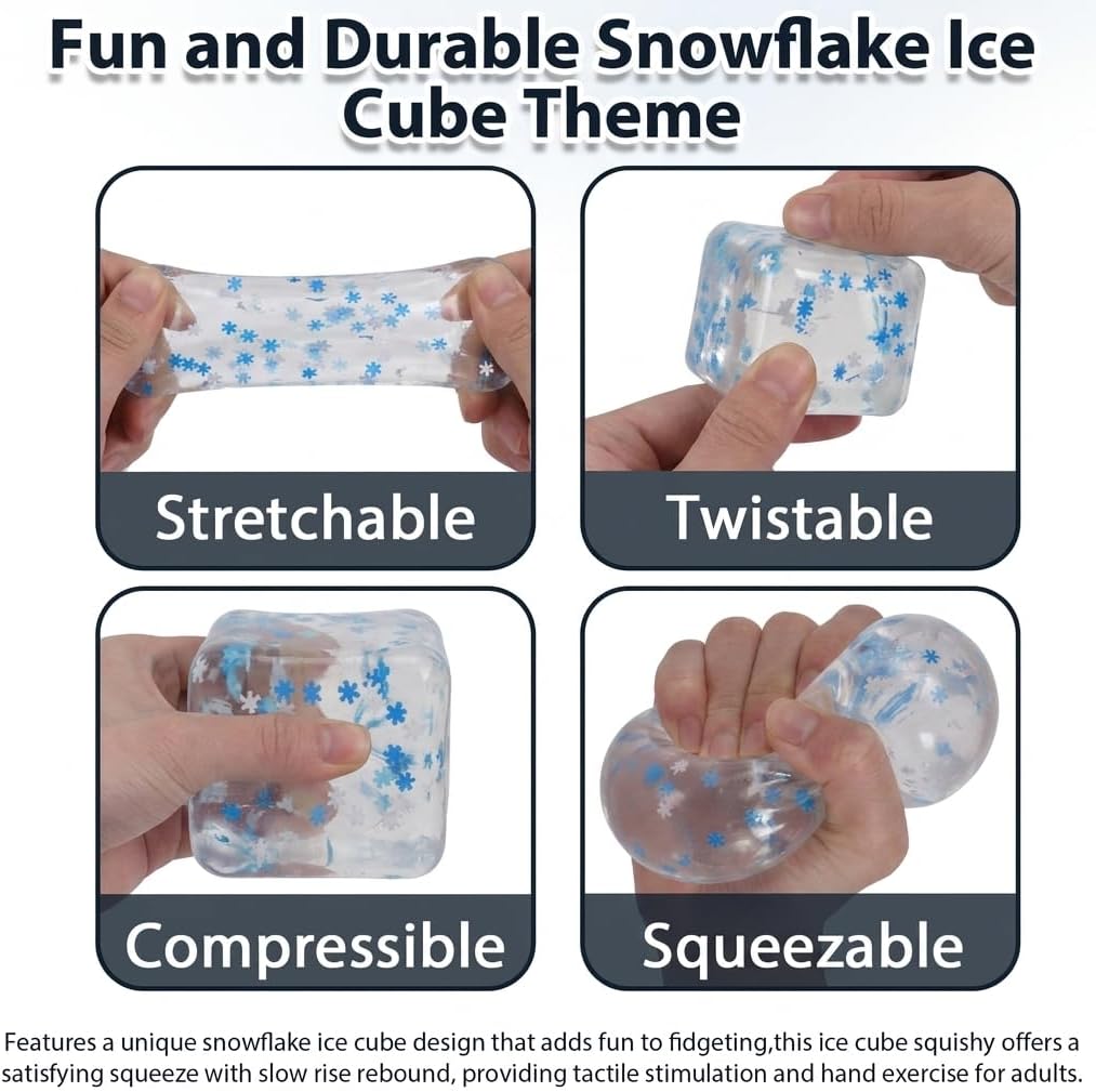 Snowflake Ice Cube Squishy Toy, Big Size 7cm Stress Relief Fidget Toys for Adults, Sensory Squishy Toys for Anxiety Relief and Focus, Soft Slow Rise Squeeze Toy for Stress (Transparent)