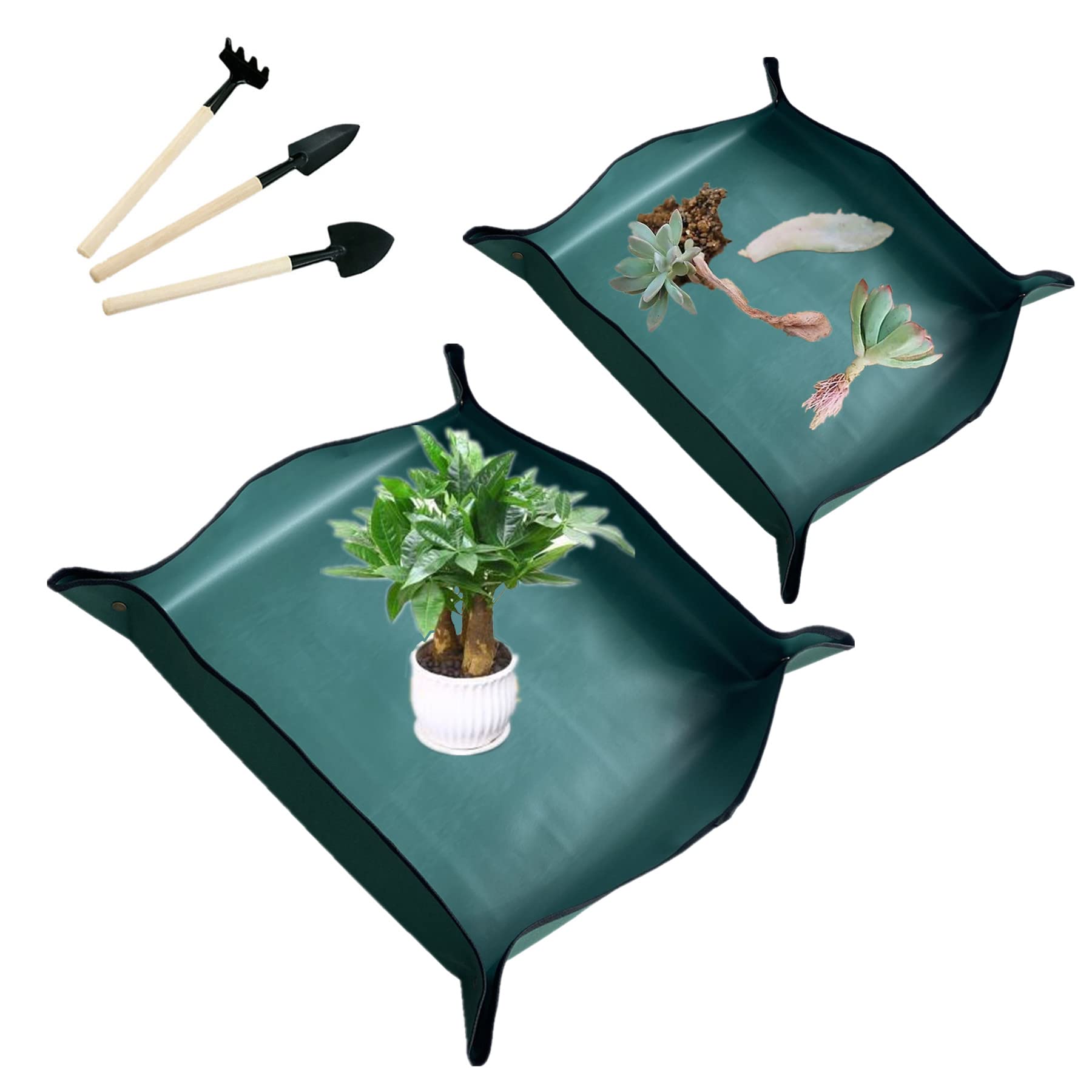 alfyng 3PCS Plant Repotting Mat, Waterproof Transplanting Pad Gardening Foldable Mat Succulent Plant Potting Tarp Indoor Plant Transplant Mat with Gardening Tools