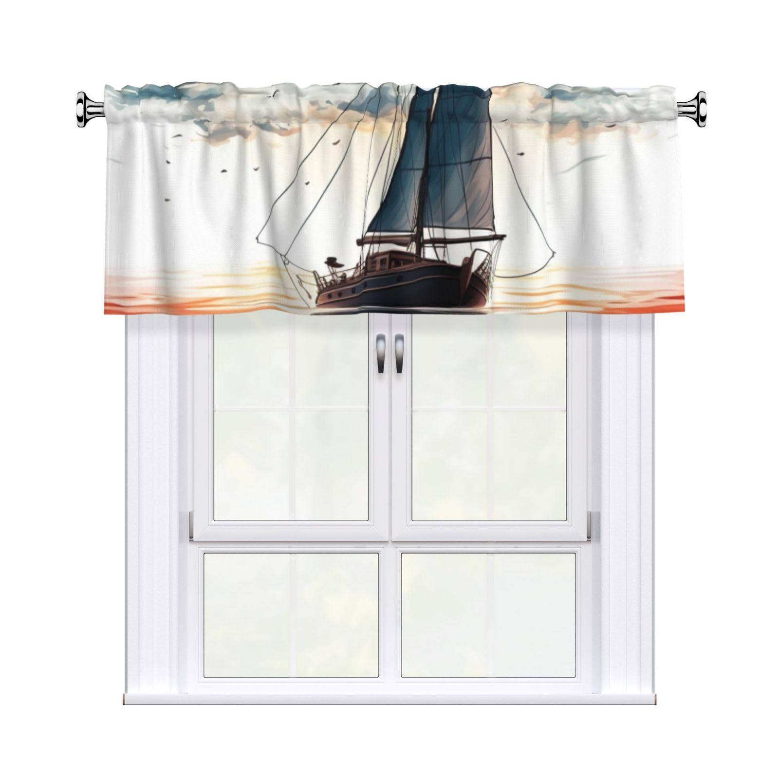 Anceky Blue Sailboat Curtains Valances for Kitchen Windows 54x18 Inch Rod Pocket Window Valance Treatments Half Short Curtain for Bathroom Living Room Decor 1 Panel