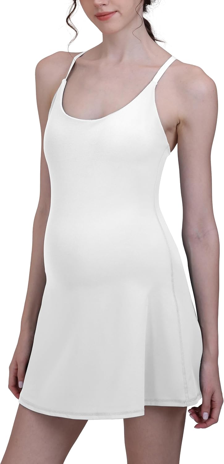 Maternity Tennis Dress with Built-in Bra & Shorts A-line Pocket Workout Golf Pregnancy Dress for Women