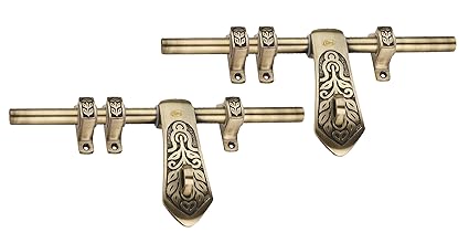 Chitra Carving Series Brass Heavy Aldrop for Single and Double Door for Home/Office Door Pack of 2 (Antique Brass, 12 Inch)